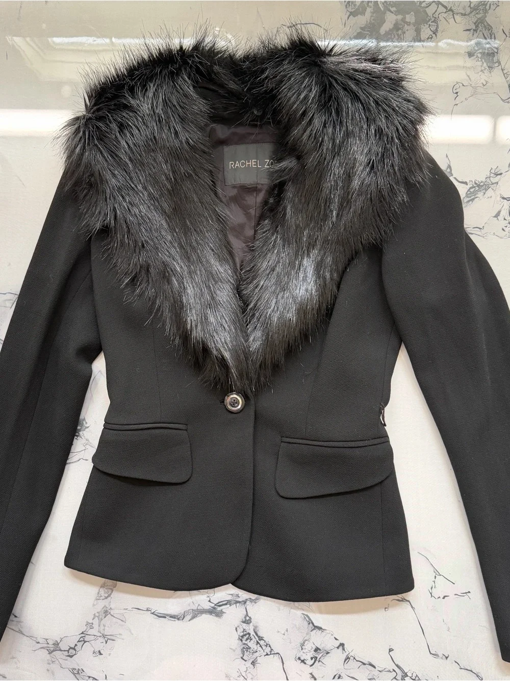 Rachel Zoe Black Blazer with detachable Faux Fur Collar size 6 NWOT